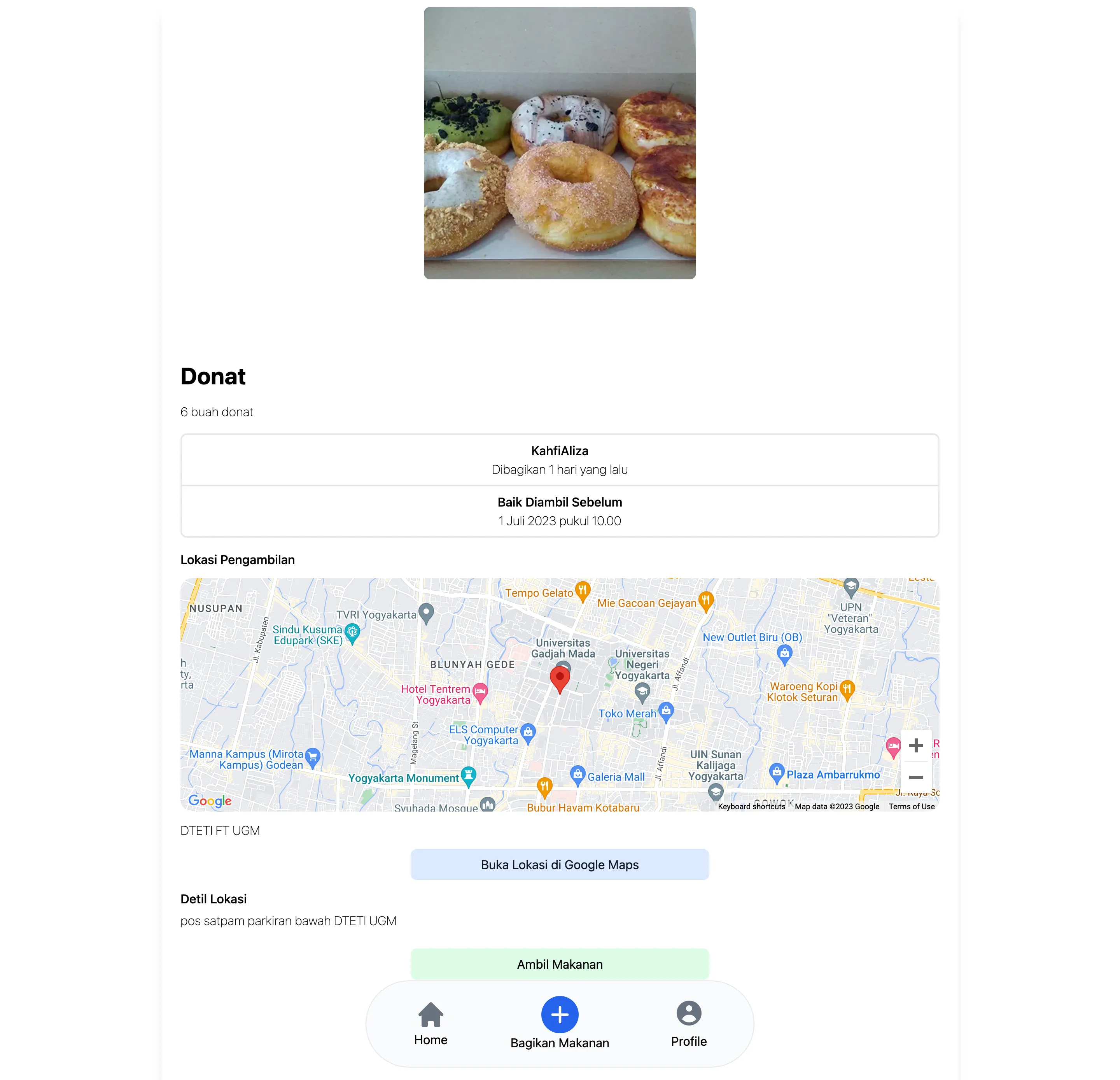 Food detail page